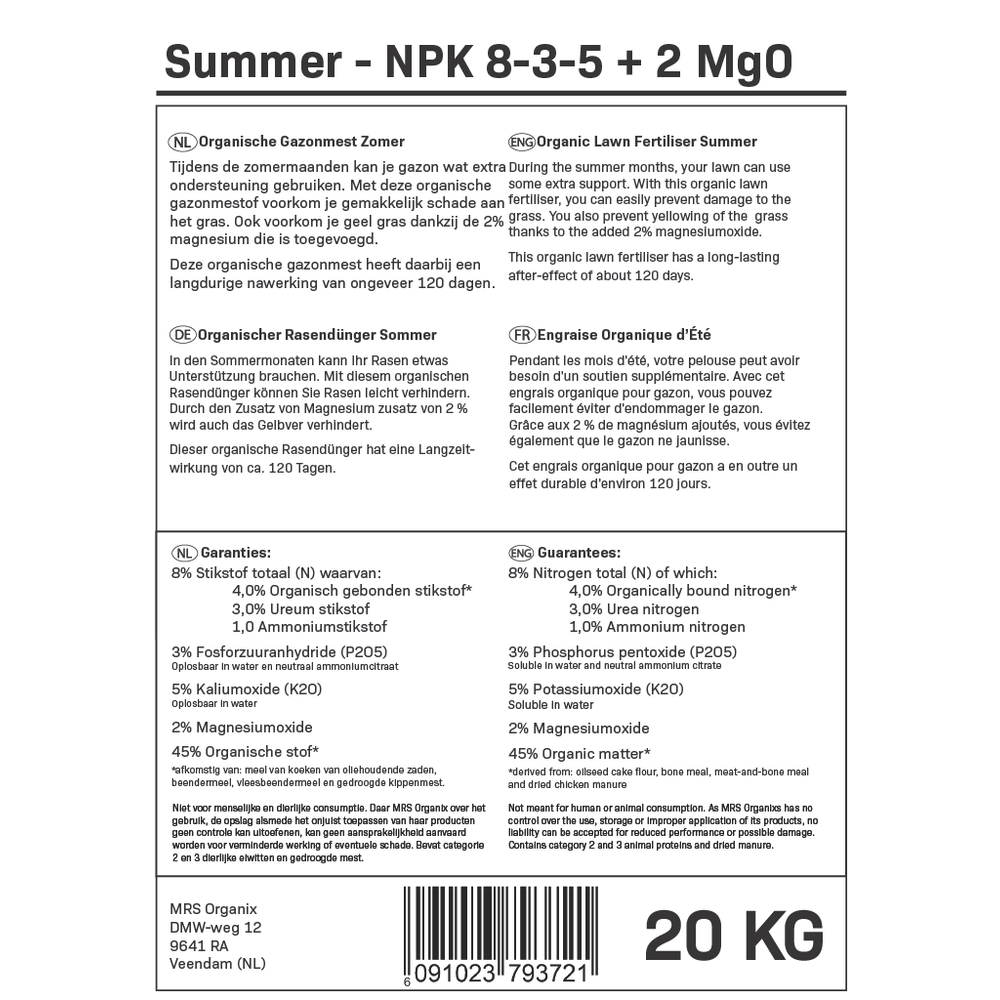  Summer - Organische Gazonmest Zomer | 20KG-400m2