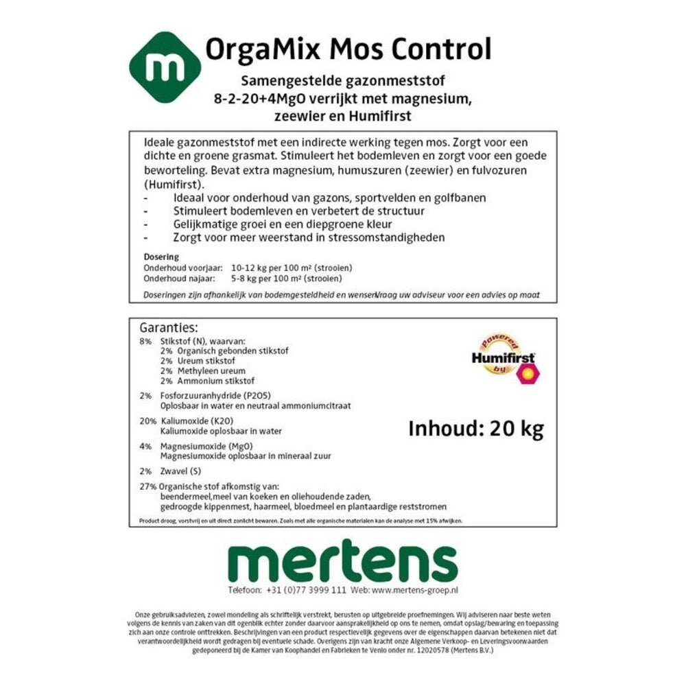  Orgamix Mos Control | Anti Mos Gazonmest - 20kg